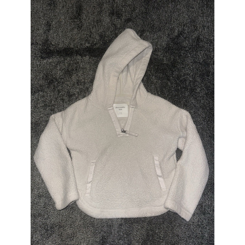 Abercrombie Kids Sherpa Fleece Hoodie Size 7/8 Cream White Half Zip Teddy